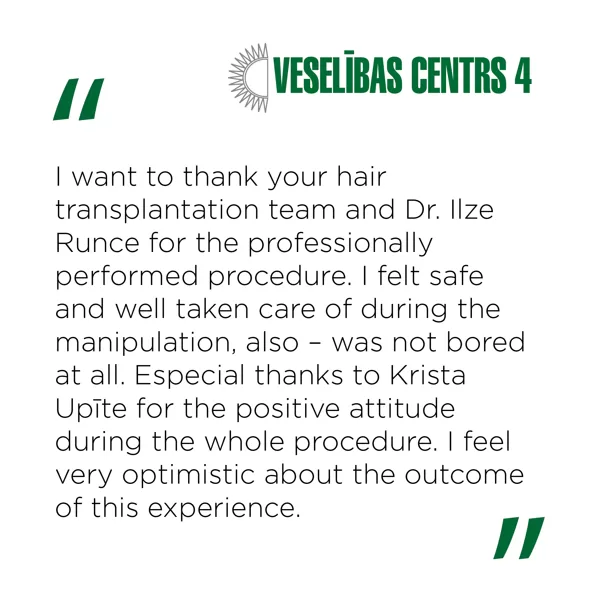Feedback for hair transplantation by Dr. I. Runce